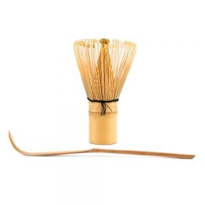 Chasen Matcha Whisk Behind a Chashuku Bamboo Spoon